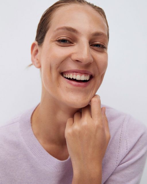 product-49-5 closeup of model wearing pink sweater