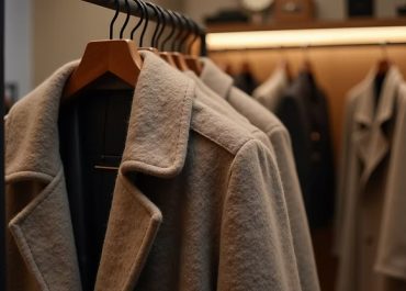 camel colored wool coats hanging on a rack